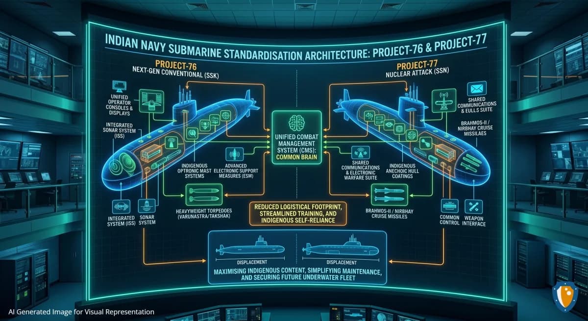 Indian Navy Seeks Common Indigenous 'Brain', Sensors, and Weapon Systems in P-76 SSKs and P-77 SSNs to Simplify Logistics and Cut Foreign Reliance