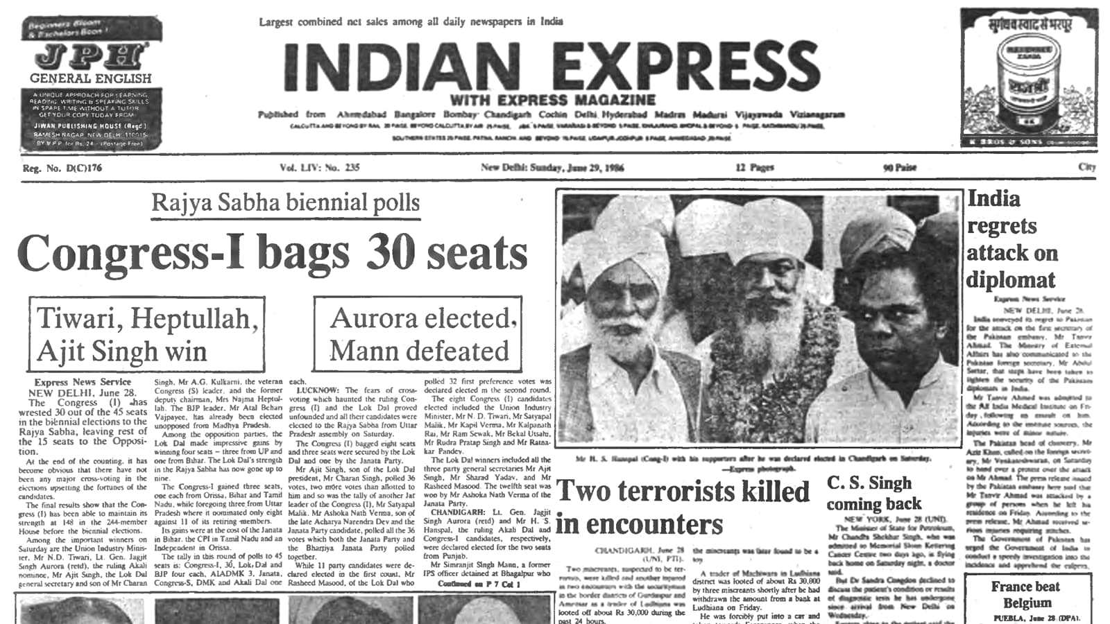 40 Years Ago June 29 1986 Rajya Sabha Poll Results