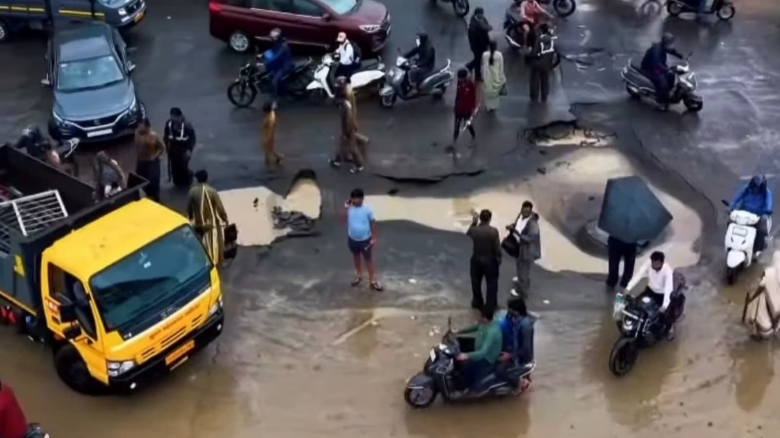 School Van Tanker Slip Into Holes As Surat Roads Break Down After 1st Showers