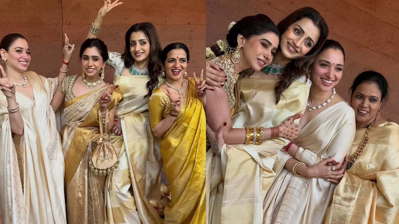 ఖుష్బూ కూతురి పెళ్లిలో త్రిషతో కలిసి ఆ స్టార్ హీరో భార్య సందడి.. అందరి చూపు ఆమె పైనే