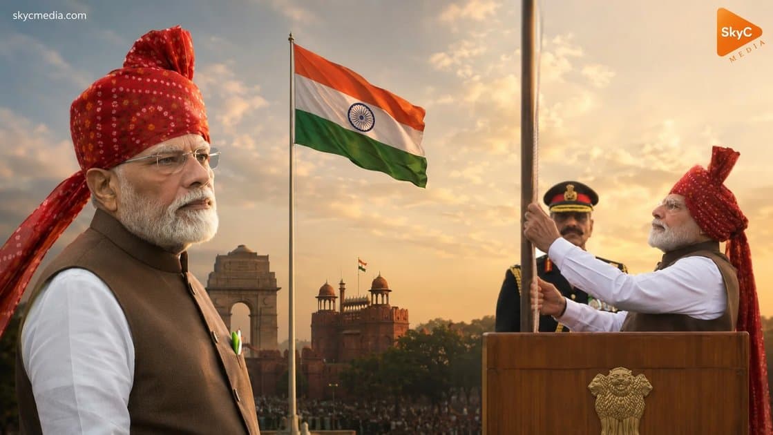 వ స్వాతంత్ర్య దినోత్సవంలో ఎర్రకోటపై మోదీ జెండా ఆవిష్కరణ