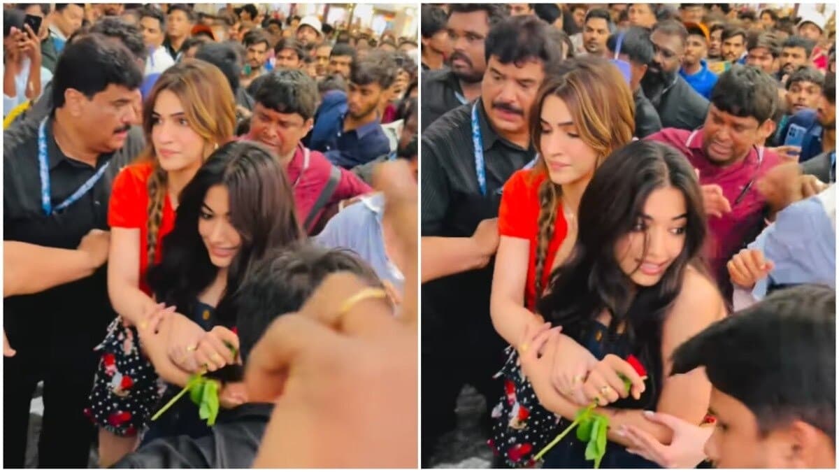 హీరోయిన్ రష్మికపై ఎగబడ్డ ఫ్యాన్స్..తెలుగింటి కోడలికి బాడీగార్డ్ గా మారిన బాలీవుడ్ బ్యూటీ