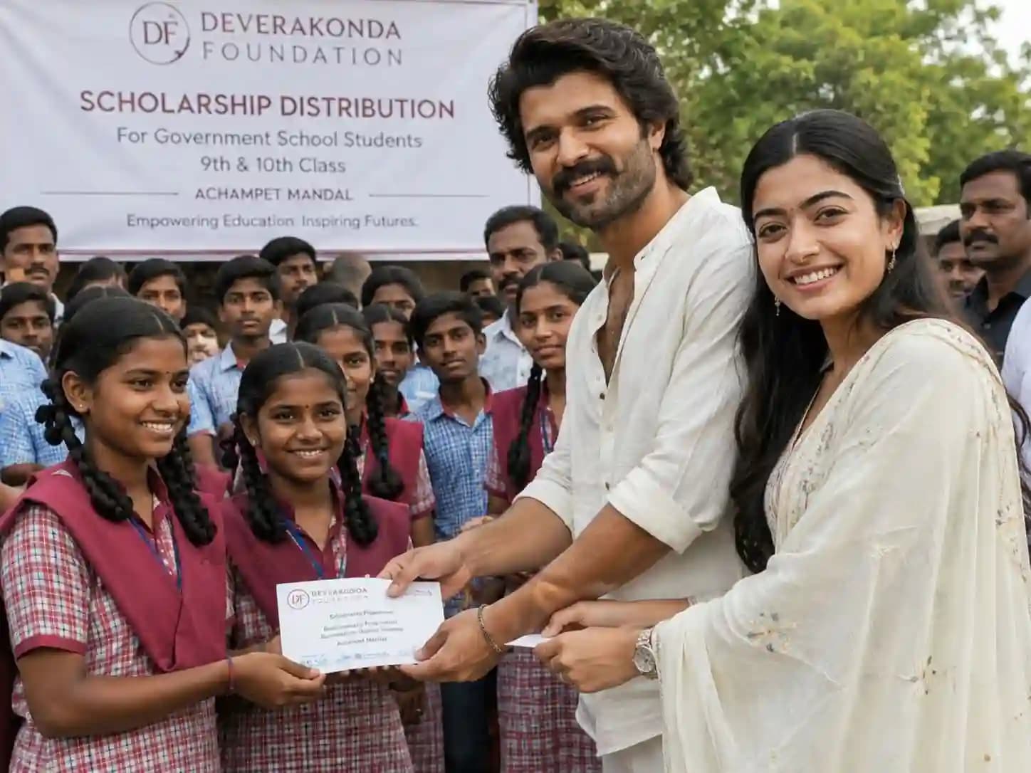మంది విద్యార్థుల జీవితాల్లో వెలుగులు నింపిన విజయ్-రష్మిక