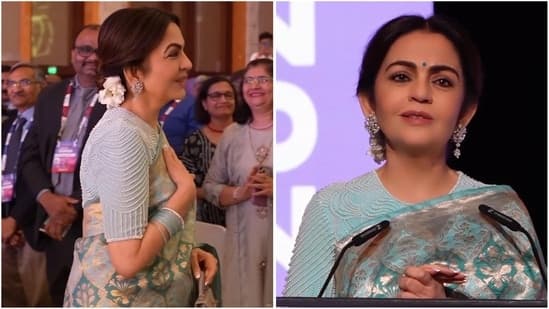 Nita Ambani Stuns In A Handwoven Banarasi Katan Silk Saree Crafted Over 3 Months By Skilled Artisans
