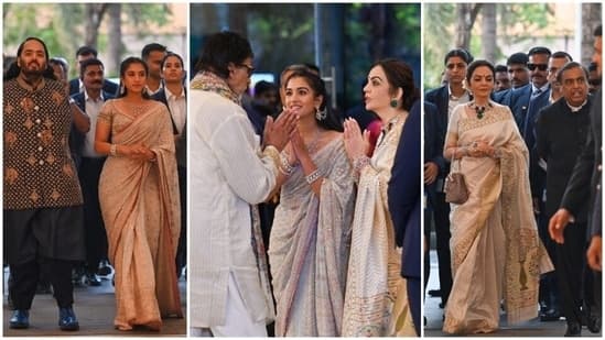 Radhika Merchant Nita Ambani Dazzle Twin Cream Saree Looks Wedding Reception Mp Supriya Sule Daughter Ambani Choti Bahu