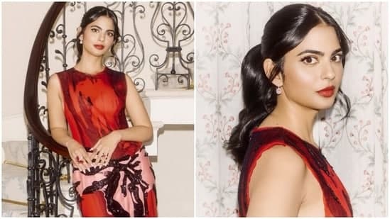 Isha Ambani In Vibrant Red Dress Paired With Mom Nita Ambani Jewels Serves Bling With A Side Of Elegance At Event